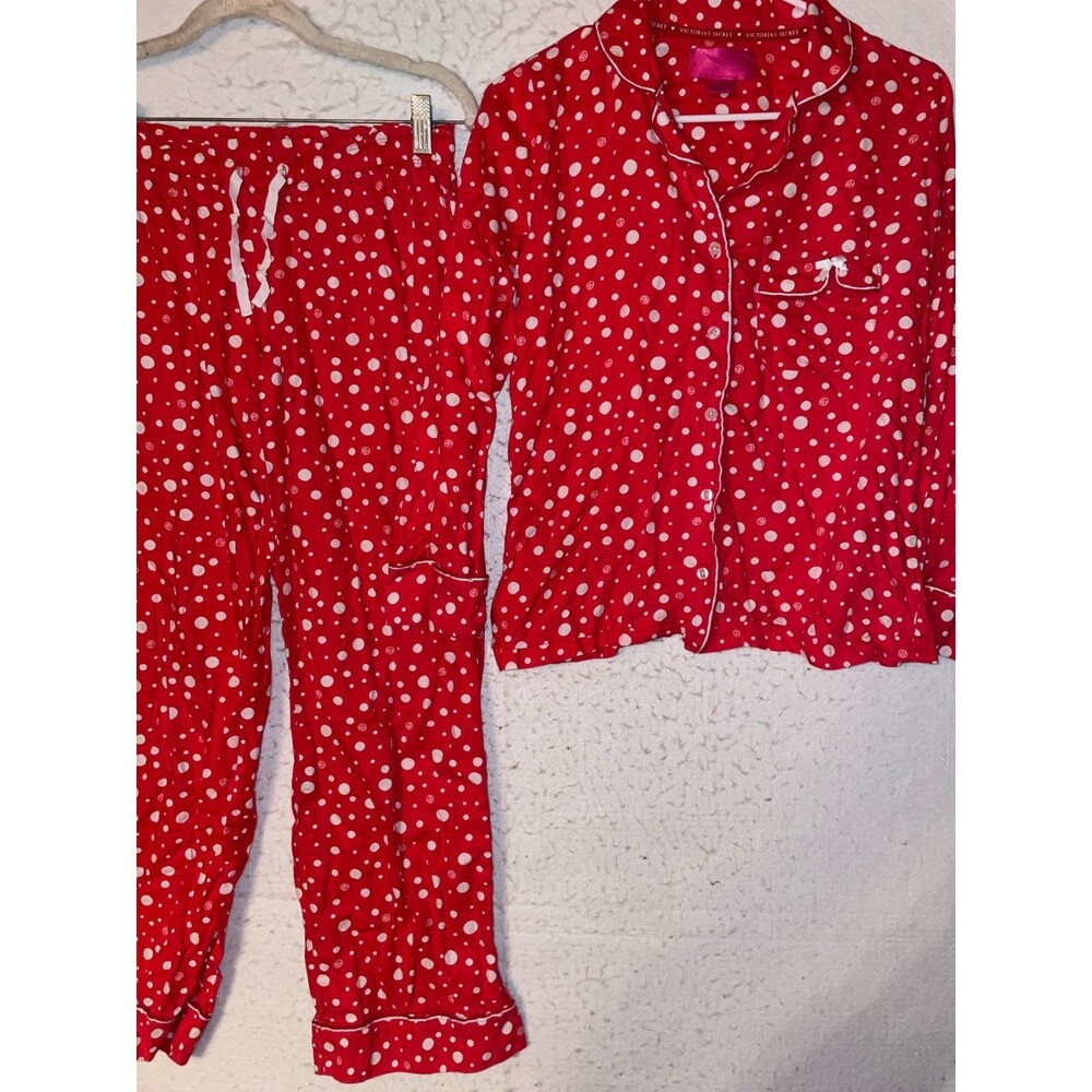 Victoria Secret Women's XS Flannel Pajama Set Red Polka Dot 100% cotton Vintage